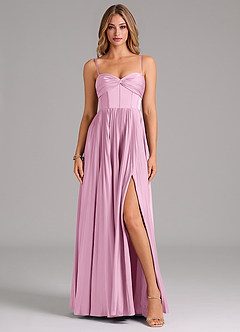 Azazie Akiko Bridesmaid Dresses Candy Pink A-Line Sweetheart Neckline Stretch Satin Dress image1