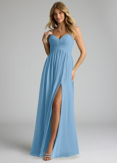Azazie Alia Abiti da Damigella Abito A-Line in Chiffon Plissettato Blu Acciaio image3