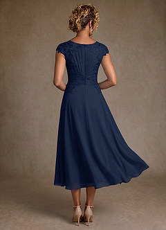 Azazie Crista Mother of the Bride Dresses Dark Navy A-Line Lace Chiffon Dress image2