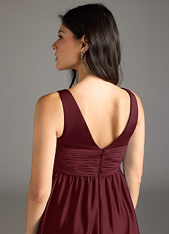 Azazie Yetta Maternity Bridesmaid Dresses A-Line Pleated Stretch Satin Floor-Length Dress image5