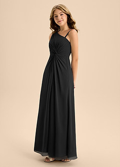Azazie Brooke Junior Abito A-Line in Chiffon Spacco Laterale Nero image6