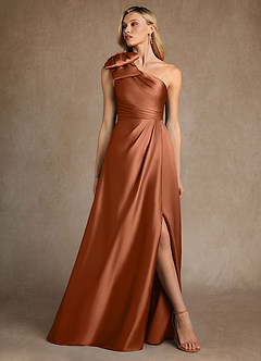 Azazie Easton Mother of the Bride Dresses Copper A-Line One Shoulder Stretch Satin Dress image4