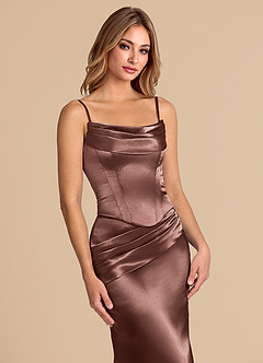 Azazie Sorrel Suknie dla druhen Syrena Gorset Metaliczny satynowy Do ziemi Sukienka image7