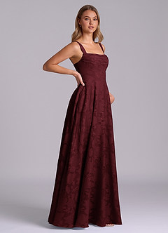 Azazie Shaude Bridesmaid Dresses Cabernet A-Line Pleated Floral Burnout Dress image7