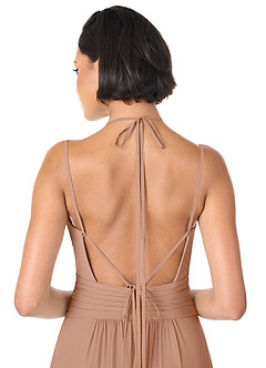 Azazie Farren Bridesmaid Dresses Champagne Rose A-Line Pleated Chiffon Convertible Dress image6