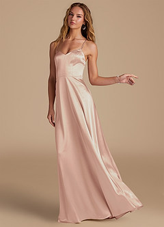 Azazie Mei Bridesmaid Dresses English Rose A-Line Metallic Satin Dress image4