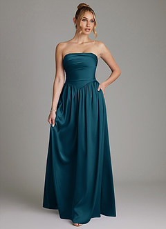 Azazie Zena Bridesmaid Dresses Ink Blue A-Line Strapless Stretch Satin Dress image1