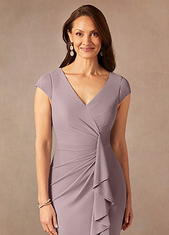Azazie Renetta Mother of the Bride Dresses Dusk Sheath V-Neck Pleated Mesh Dress image6