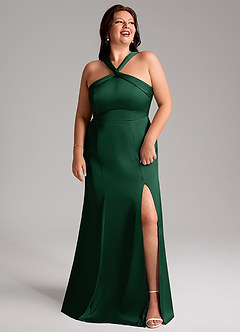 Azazie Rue Robes de demoiselle d'honneur Robe Trapèze en Satin extensible Plissée Vert Foncé image11