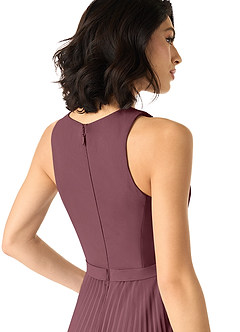 Azazie Lindie Bridesmaid Dresses Sangria A-Line Scoop Pleated Chiffon Dress image5