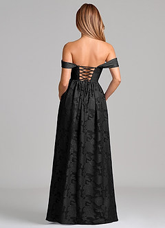 Azazie Hattie Final Sale Black A-Line Corset Floral Burnout Dress image5