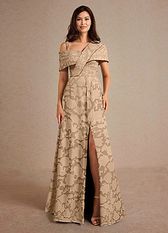 Azazie Milton Kleider für die Brautmutter A-Linie Plissee Blumen-Burnout Kleid Champagner image6