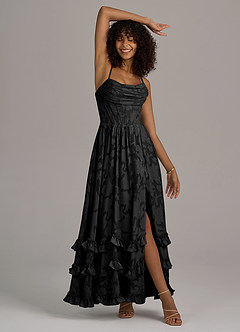 Azazie Lettie Bridesmaid Dresses Black A-Line Corset Floral Burnout Dress image5