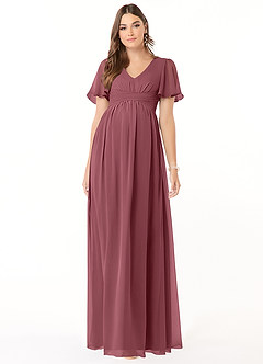 Azazie Verna Maternity Bridesmaid Dresses A-Line V-Neck Ruched Chiffon Floor-Length Dress image3