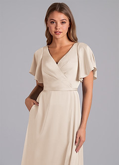 Azazie Ambrosia Brautjungfernkleider A-Linie Plissee Stretch-Satin Kleid Alabaster Weiß image2