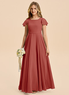 Azazie Cady Junior Terracotta A-Line Pleated Chiffon Dress image1