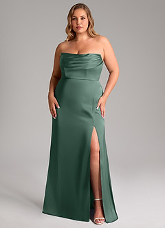 Azazie Saige Bridesmaid Dresses Eucalyptus Sheath Off the Shoulder Stretch Satin Dress image16