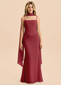 Azazie Sorrel Junior Pomegranate Mermaid Pleated Chiffon Dress image1