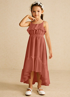Azazie Karmen Flower Girl Dresses Clay A-Line Ruched Chiffon Dress image4