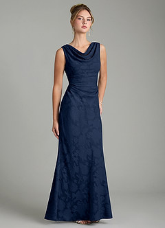 Azazie Kieryn Bridesmaid Dresses Dark Navy Mermaid Pleated Floral Burnout Dress image10