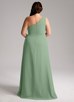 Azazie Brooke Robes de demoiselle d'honneur Robe Trapèze en Mousseline de soie Ue épaule Matcha image9