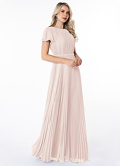 Azazie Kara Modest Bridesmaid Dresses A-Line Pleated Chiffon Floor-Length Dress image3