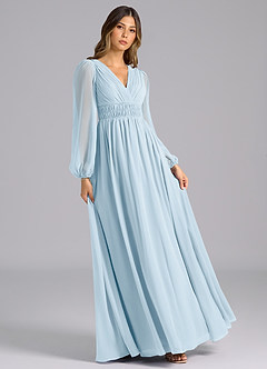Azazie Palerma Bridesmaid Dresses Sky Blue A-Line Long Sleeve Chiffon Dress image4