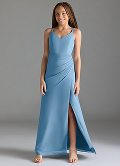Azazie Leo Junior Steel Blue Mermaid Pleated Chiffon Dress image1