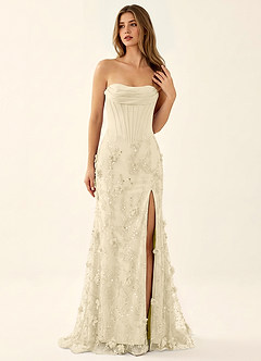 Iliana Champagne 3D Flowers Corset Beading Prom Dress image4