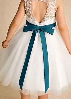 Azazie Lettie Flower Girl Dresses Ivory Ink Blue Ball-Gown Lace Dress image5