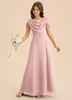 Azazie Lambie Junior Powder Pink A-Line Pleated Chiffon Dress image6