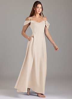 Azazie Marley Bridesmaid Dresses White Alabaster A-Line Off the Shoulder Stretch Satin Convertible Dress image4
