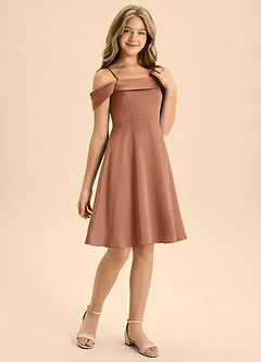 Azazie Anselie Junior Vestido de Bronceador de Satén Elástico de Corte en A con Plisado image6