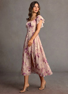 Midi jurk Halle Mauve Bloemen image3