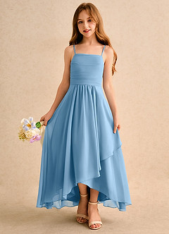Azazie Twilight Dance Girls Formal Abiti da Ragazza di Fiori Abito A-Line in Chiffon Plissettato Blu Acciaio image4