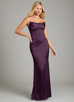 Azazie Sorrel Bridesmaid Dresses Plum Mermaid Strapless Stretch Satin Convertible Dress image6