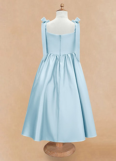 Azazie Chelsie Flower Girl Dresses Sky Blue A-Line Bow Matte Satin Dress image6