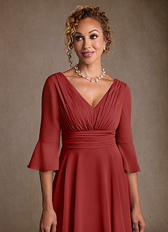 Azazie Aerynne Mother of the Bride Dresses Rust A-Line Pleated Chiffon Dress image5