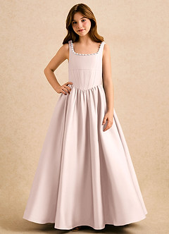 Azazie Enid Girls Formal vestidos de niña de las flores Vestido Rosa Rubor de Satén Elástico de Corte en A con Con pedrería image4