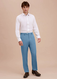 front Ethan Steel Blue Refined Weave Performance Dress Pants