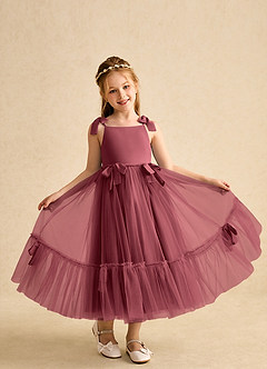 Azazie Jaci Blumenmädchenkleider A-Linie Spaghetti Riemen Chiffon Kleid Merlot image4