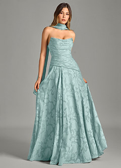 Azazie Gabriela 신부 들러리 드레스 A라인 스트랩리스 플로럴 번아웃 바닥 길이 드레스 image7