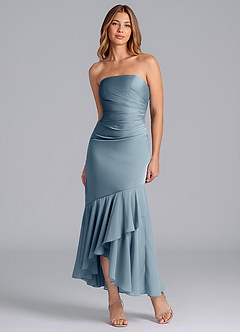 Azazie Danie Abiti da Damigella Abito Tubino in Chiffon Senza Cinturino Blu Polveroso image5