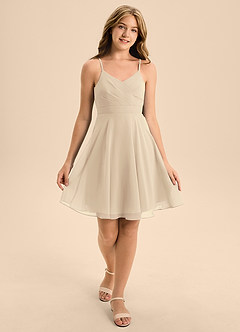 Azazie Avelina Junior Champagne A-Line Pleated Chiffon Dress image3