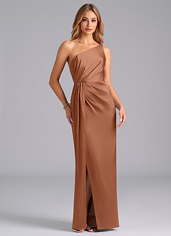 Azazie Naria Final Sale Bronzer Sheath One Shoulder Stretch Satin Dress image5