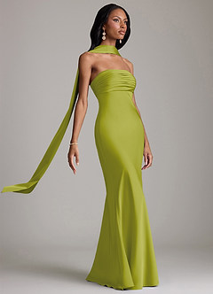 Azazie Saylor Vestidos de damas de honor Vestido de Hierba De Limón de Satén Elástico de Corte Sirena con Sin tirantes image10