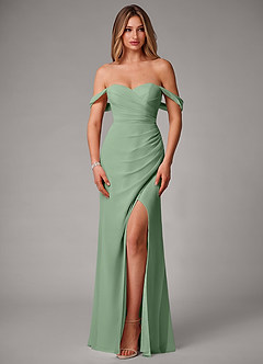 Azazie Haisley Bridesmaid Dresses Matcha Sheath Off the Shoulder Chiffon Convertible Dress image4