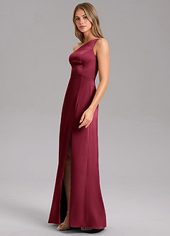 Azazie Phaedra Robes de demoiselle d'honneur Robe Trapèze en Satin extensible Asymétrique Bourgogne image4