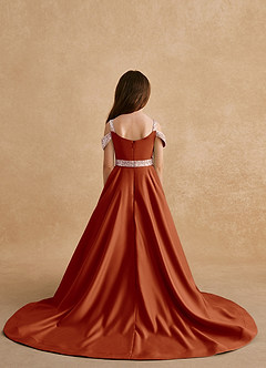 Azazie Jodi Robe Demoiselle D'honneur Fillette Robe Trapèze en Mat Satiné Paprika image2