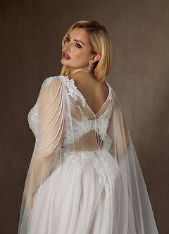 Azazie Goddess Wedding Dresses Diamond White Caramel A-Line V-Neck Sequins Tulle Dress image13